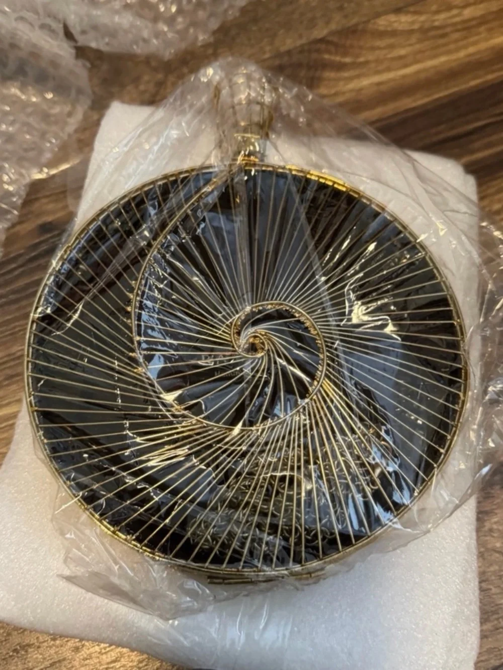 Tourbillon luxurious Brass 14K- plated Spiral Round Evening Clutch Retail $455